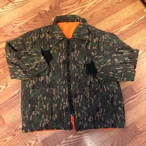Camo/blaze orange Trebark hunting coat large